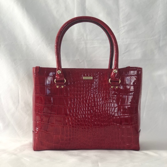 Red Patent Leather Croc Embossed Kate Spade Bag - Picture 1 of 8